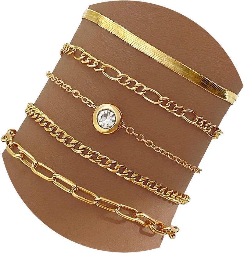 IFKM Gold Bracelets for Women, 14K Gold Plated Dainty Link Chain Bracelet set, Trendy Stackable Layered Bracelets jewelry Gifts - Image 1